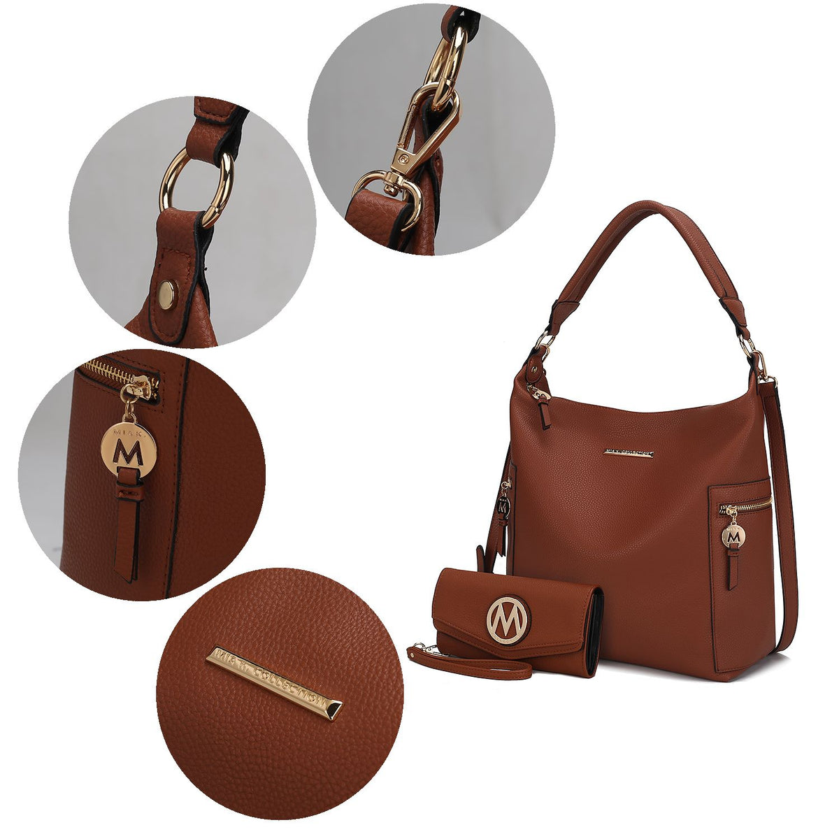 MKF Collection Ophelia Vegan Leather Women Hobo Bag with Wallet - Pewter