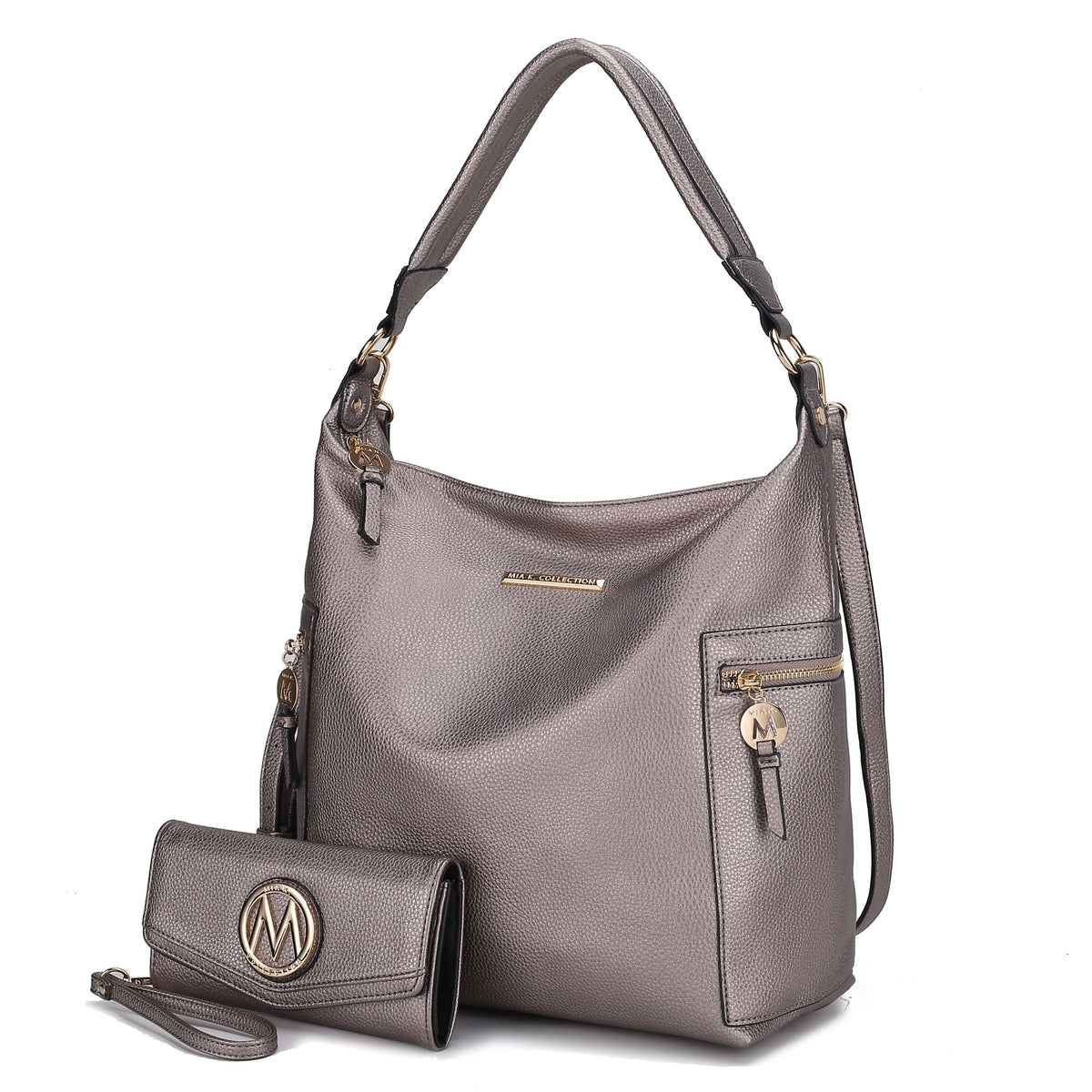 MKF Collection Ophelia Vegan Leather Women Hobo Bag with Wallet - Pewter