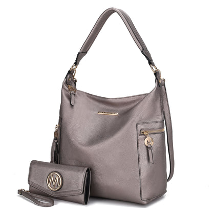 MKF Collection Ophelia Vegan Leather Women Hobo Bag with Wallet - Pewter