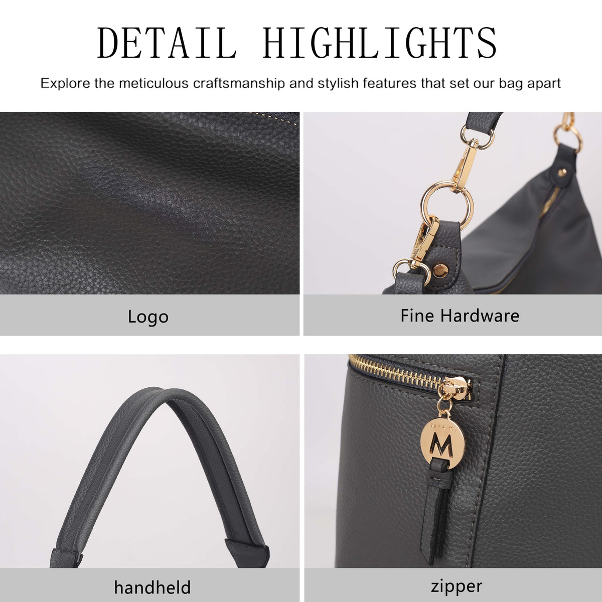 MKF Collection Ophelia Vegan Leather Women Hobo Bag with Wallet - Black