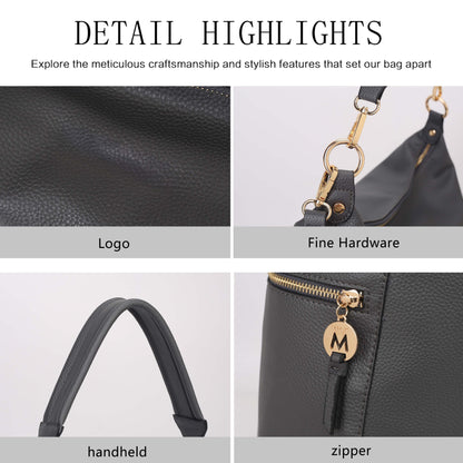 MKF Collection Ophelia Vegan Leather Women Hobo Bag with Wallet - Black