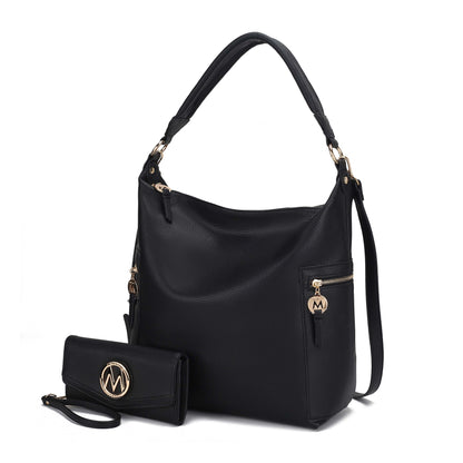 MKF Collection Ophelia Vegan Leather Women Hobo Bag with Wallet - Black