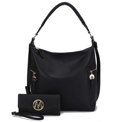 MKF Collection Ophelia Vegan Leather Women Hobo Bag with Wallet - Black