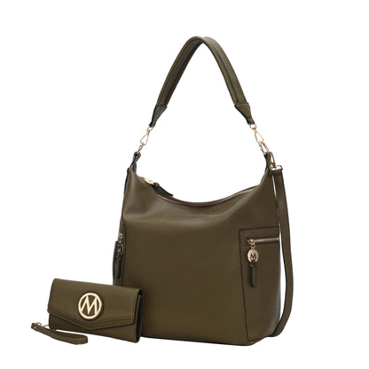 MKF Collection Ophelia Vegan Leather Women Hobo Bag with Wallet - Olive
