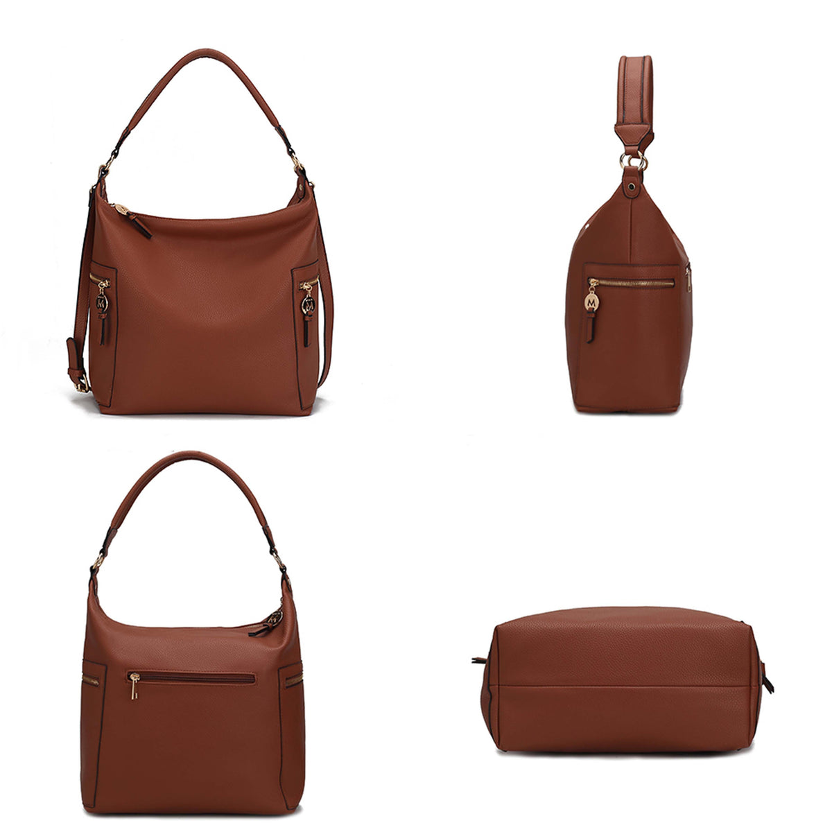 MKF Collection Ophelia Vegan Leather Women Hobo Bag with Wallet - Cognac