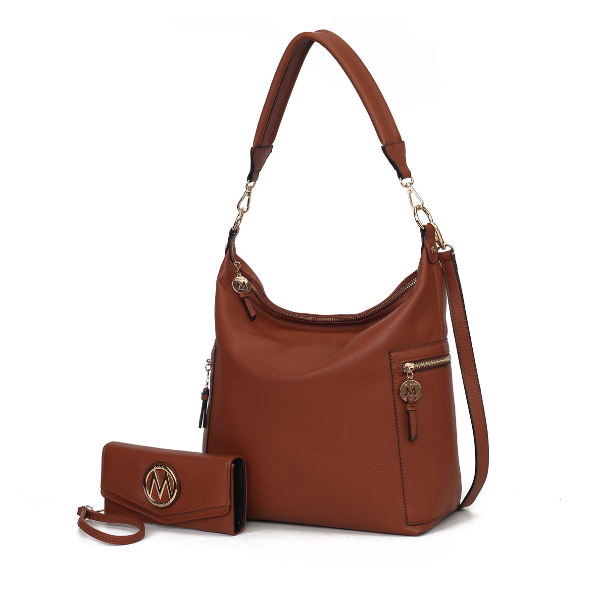MKF Collection Ophelia Vegan Leather Women Hobo Bag with Wallet - Cognac