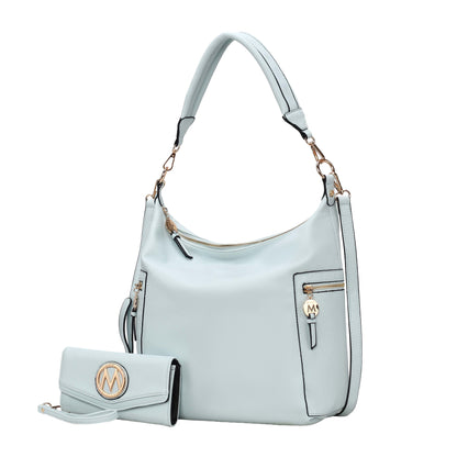 MKF Collection Ophelia Vegan Leather Women Hobo Bag with Wallet - Lt Blue