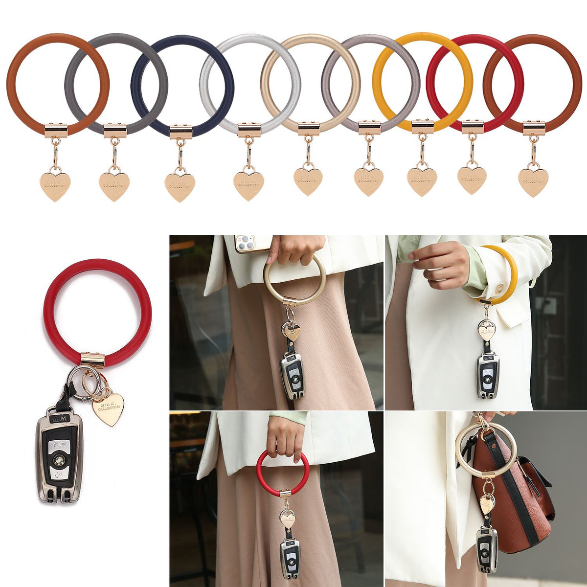MKF Collection Jasmine Vegan Leather Women Bangle Wristlet Keychain set - Olive-Mustard-Mustard