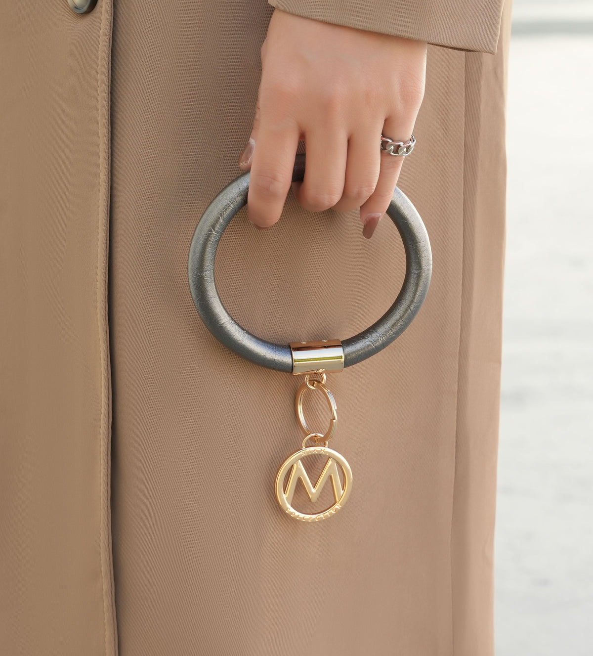 MKF Collection Jasmine Vegan Leather Women Bangle Wristlet Keychain set - Fuschia-Ivory-Beige