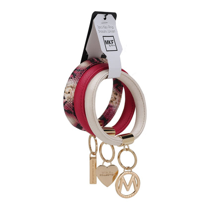 MKF Collection Jasmine Vegan Leather Women Bangle Wristlet Keychain set - Fuschia-Ivory-Beige
