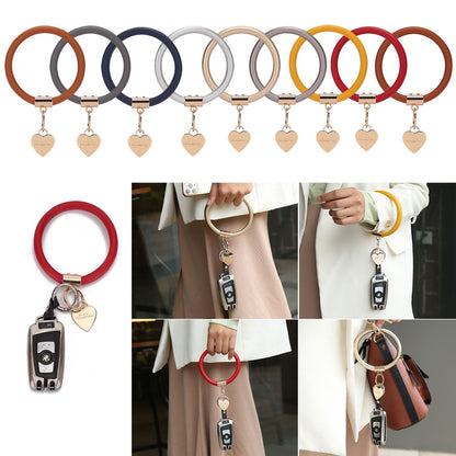 MKF Collection Jasmine Vegan Leather Women Bangle Wristlet Keychain set - Charcoal-Pink-Mauve