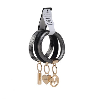 MKF Collection Jasmine Vegan Leather Women Bangle Wristlet Keychain set - Black-Pewter-Black