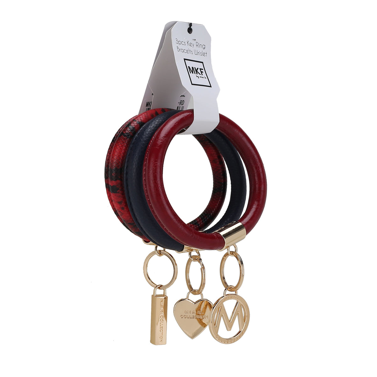 MKF Collection Jasmine Vegan Leather Women Bangle Wristlet Keychain set - Navy-Wine-Red