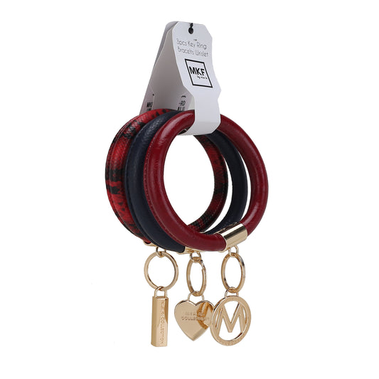 MKF Collection Jasmine Vegan Leather Women Bangle Wristlet Keychain set - Navy-Wine-Red