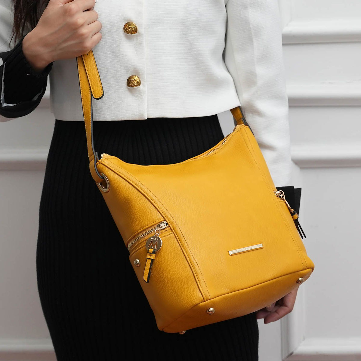 MKF Collection Lux Hobo Bag with Wallet - Mustard