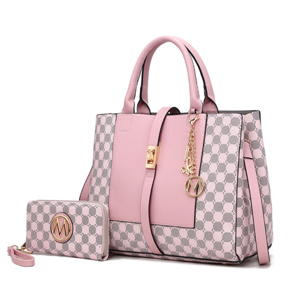 MKF Collection Yuliana 2-Piece Women's Handbag Set, Printed Satchel Purse with Matching Wallet, Stylish Vegan Leather Crossbo