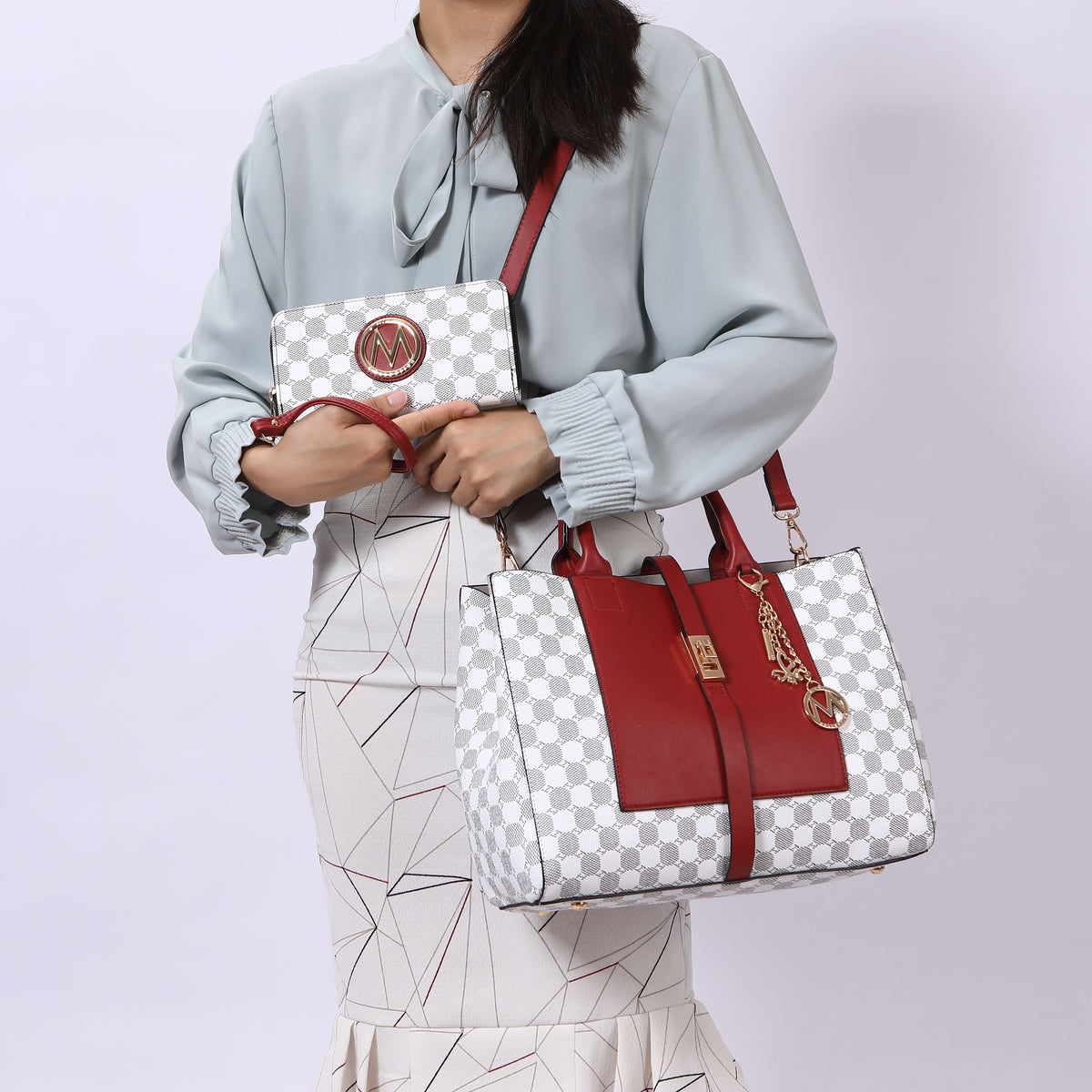 MKF Collection Yuliana 2-Piece Women's Handbag Set, Printed Satchel Purse with Matching Wallet, Stylish Vegan Leather Crossbo