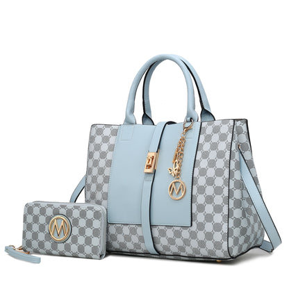 MKF Collection Yuliana 2-Piece Women's Handbag Set, Printed Satchel Purse with Matching Wallet, Stylish Vegan Leather Crossbo