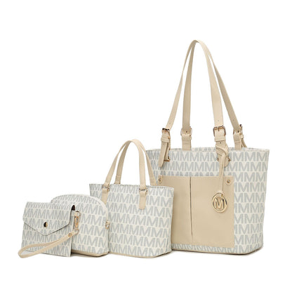 MKF Collection Havenly Signature Vegan Leather Women Tote Bag, Mini Tote Bag, Pouch and Wallet - White