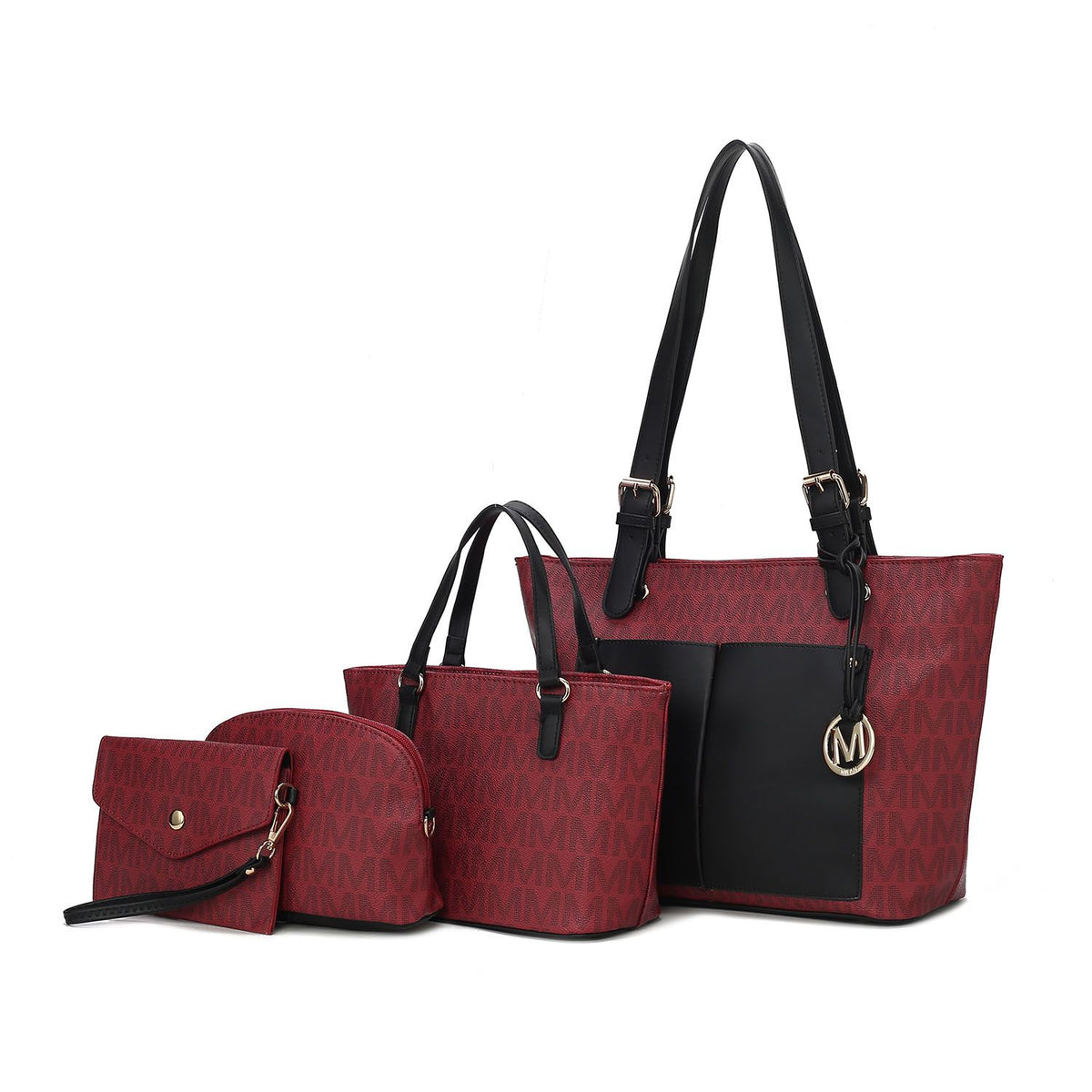 MKF Collection Havenly Signature Vegan Leather Women Tote Bag, Mini Tote Bag, Pouch and Wallet - Burgundy