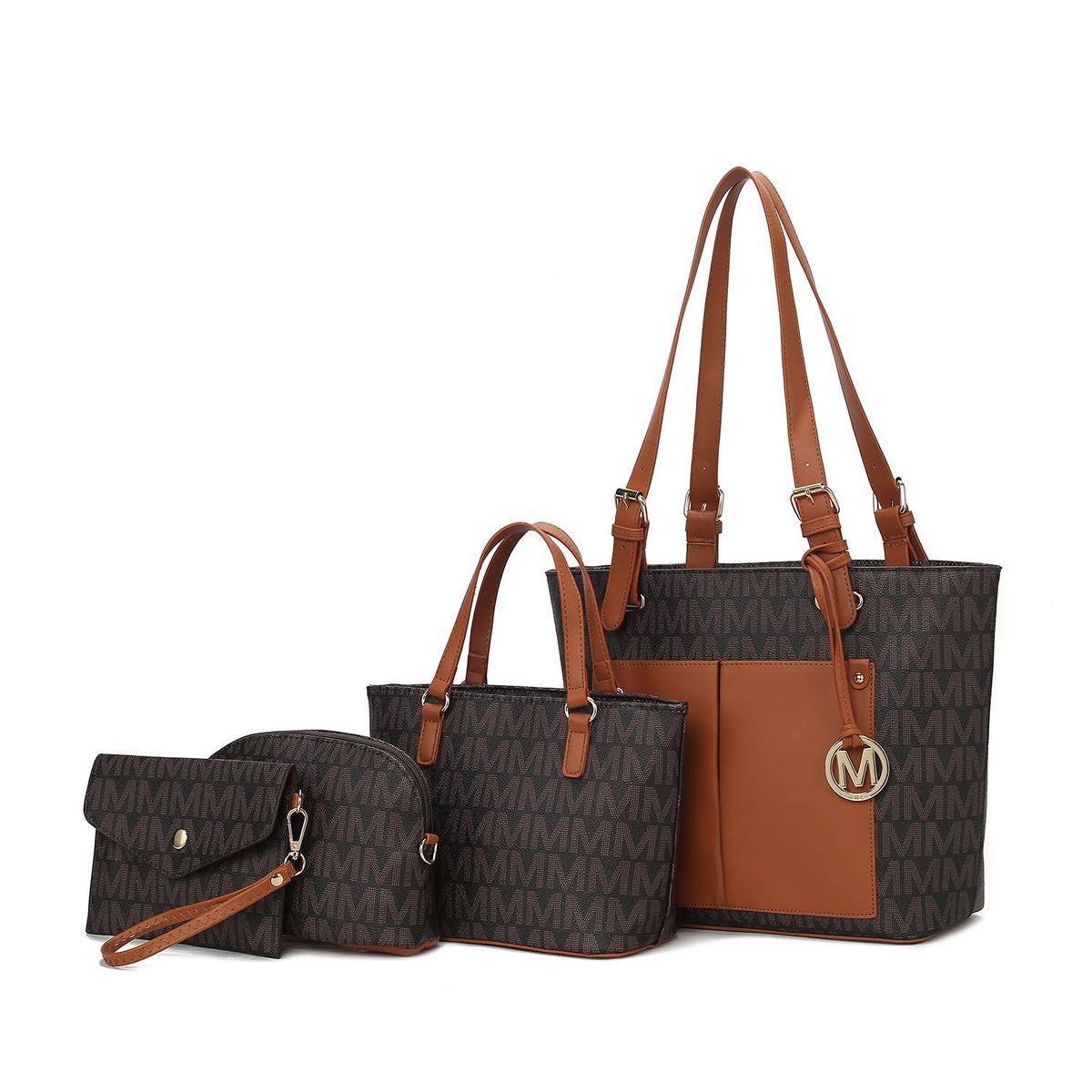 MKF Collection Havenly Signature Vegan Leather Women Tote Bag, Mini Tote Bag, Pouch and Wallet - Brown