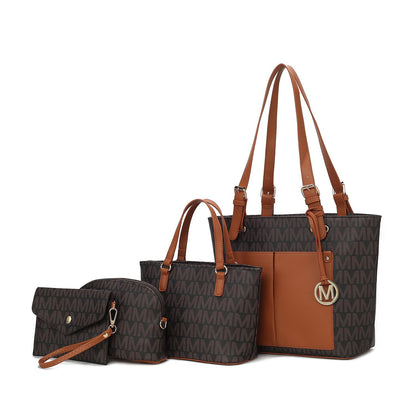 MKF Collection Havenly Signature Vegan Leather Women Tote Bag, Mini Tote Bag, Pouch and Wallet - Brown