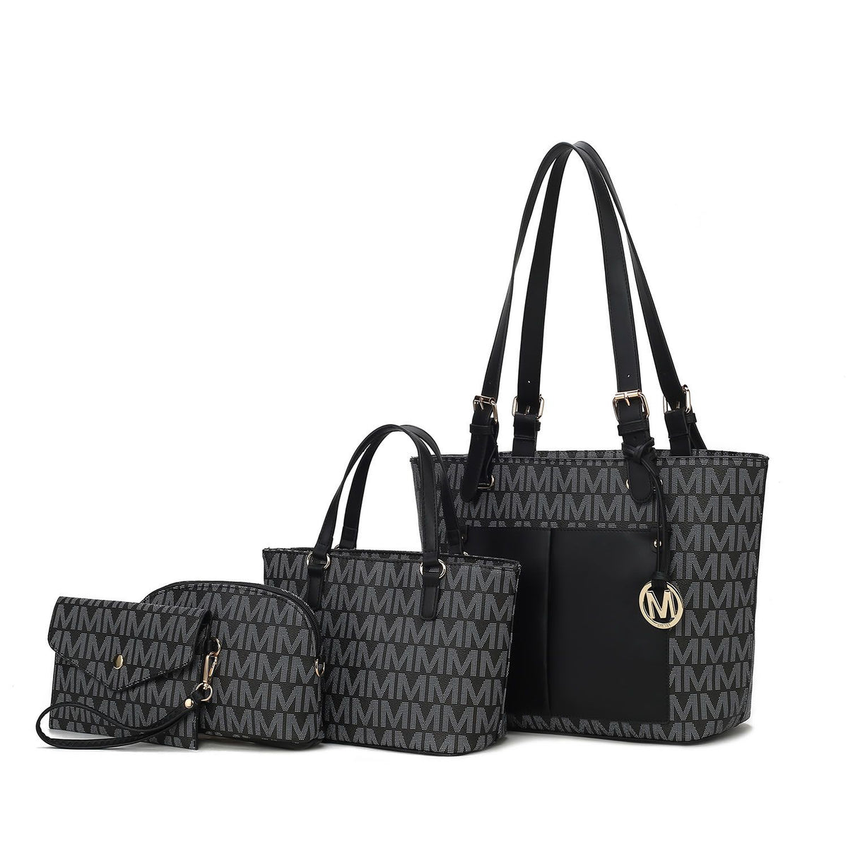 MKF Collection Havenly Signature Vegan Leather Women Tote Bag, Mini Tote Bag, Pouch and Wallet - Black
