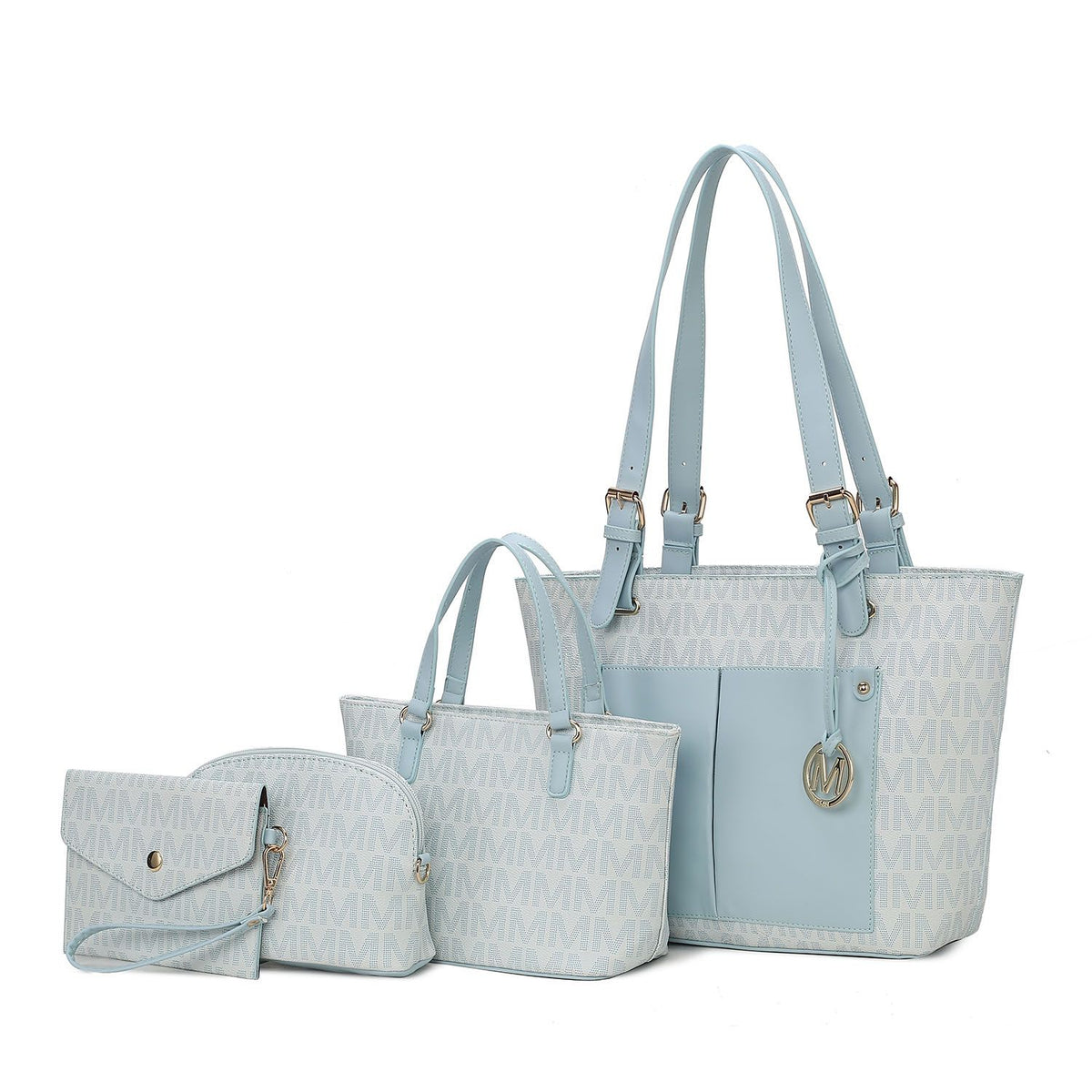 MKF Collection Havenly Signature Vegan Leather Women Tote Bag, Mini Tote Bag, Pouch and Wallet - Light Blue