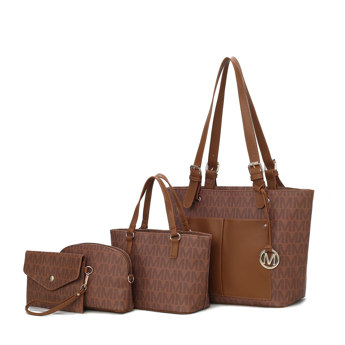 MKF Collection Havenly Signature Vegan Leather Women Tote Bag, Mini Tote Bag, Pouch and Wallet - Tan