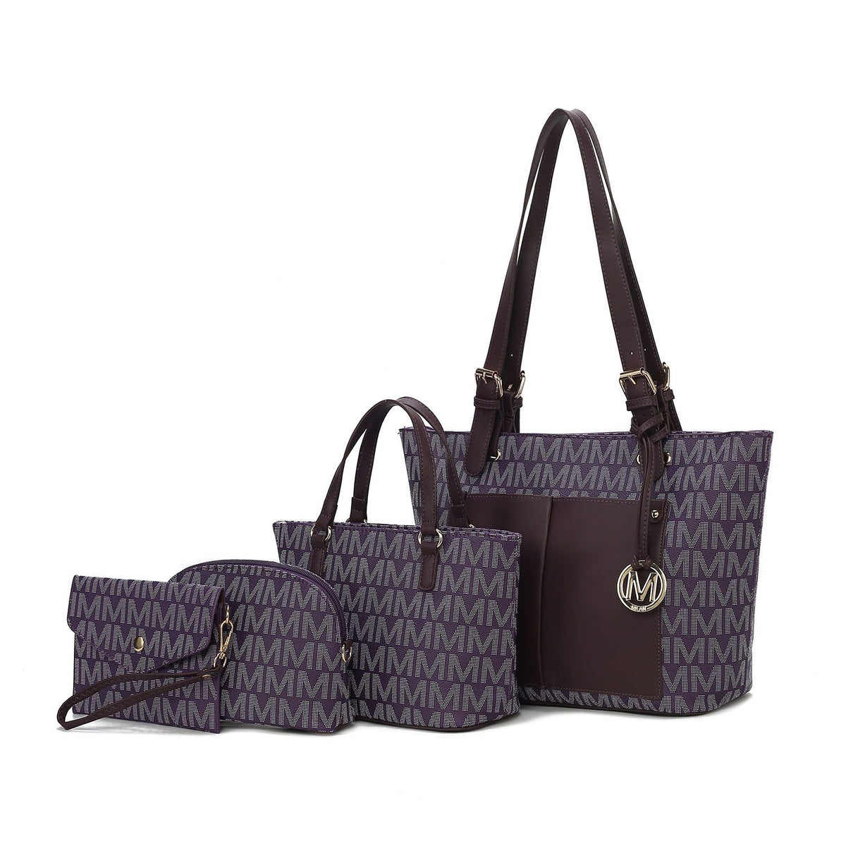 MKF Collection Havenly Signature Vegan Leather Women Tote Bag, Mini Tote Bag, Pouch and Wallet - Purple