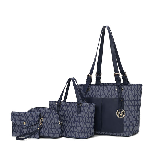 MKF Collection Havenly Signature Vegan Leather Women Tote Bag, Mini Tote Bag, Pouch and Wallet - Navy