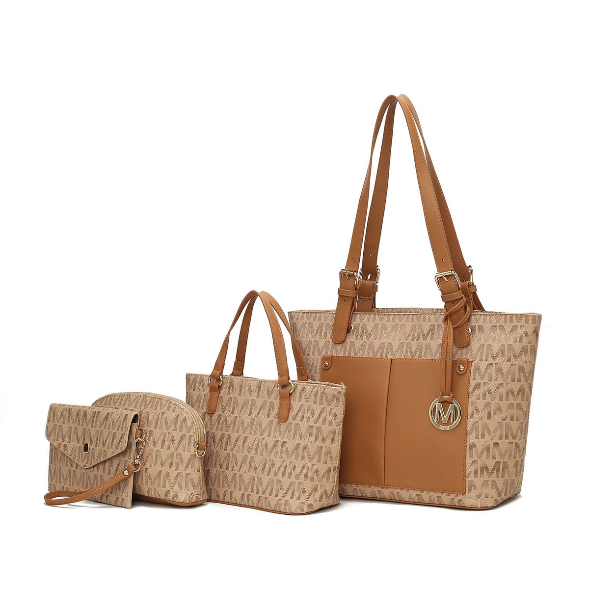 MKF Collection Havenly Signature Vegan Leather Women Tote Bag, Mini Tote Bag, Pouch and Wallet - Beige