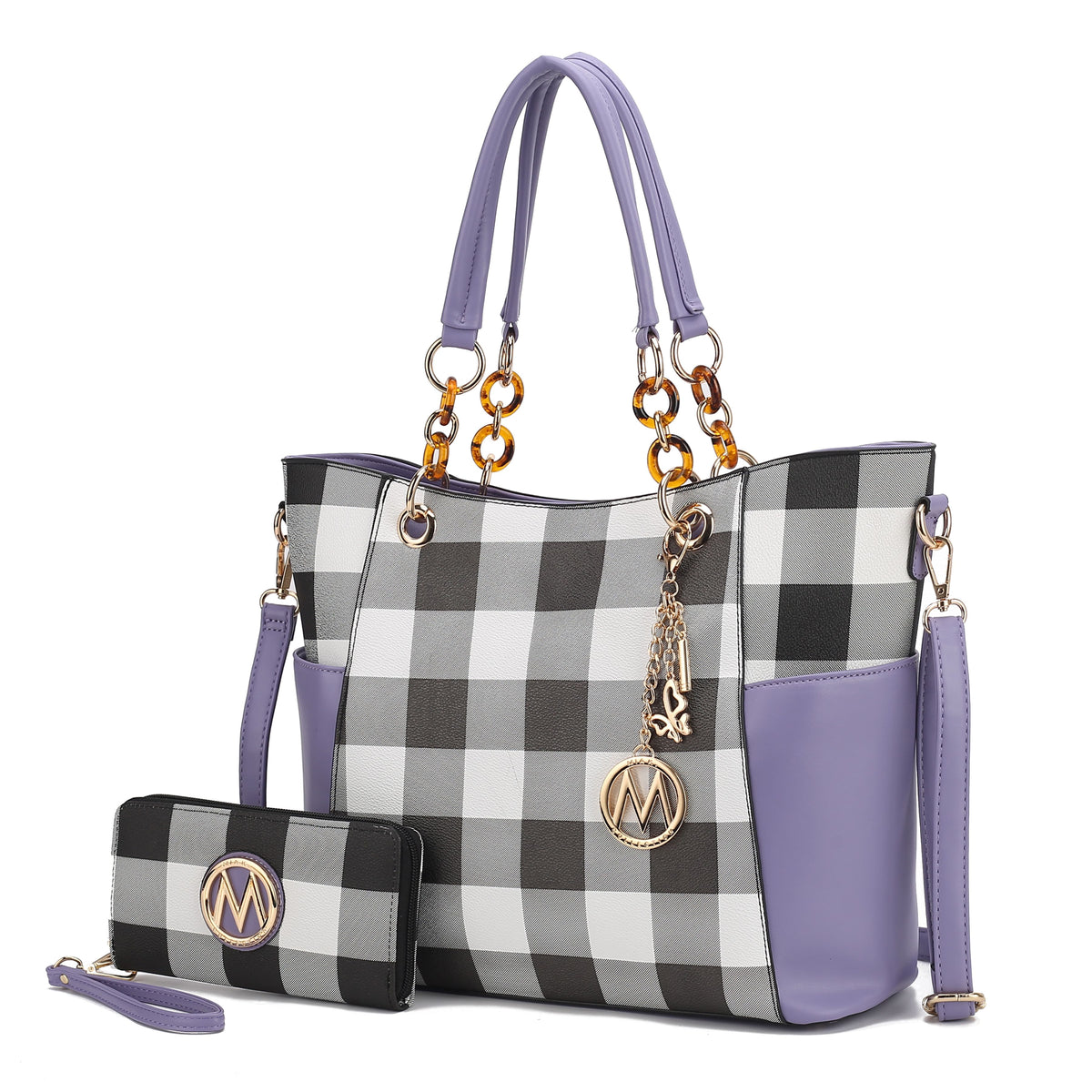 MKF Collection Bonita Checker Tote Handbag & Wallet Set Women - Lavender