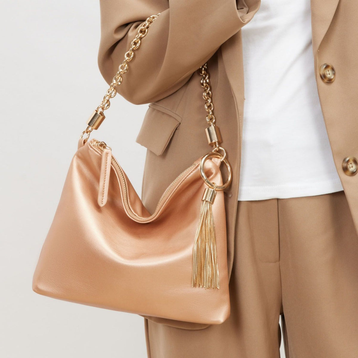 MKF Collection Brigitte Women's Shoulder Bag Functional Purse - Rose Gold
