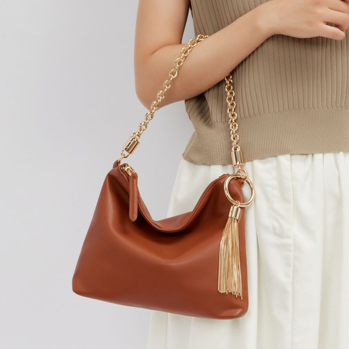 MKF Collection Brigitte Women's Shoulder Bag Functional Purse - Cognac