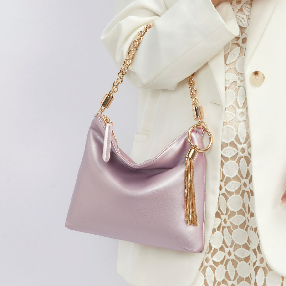 MKF Collection Brigitte Women's Shoulder Bag Functional Purse - Metallic Lilac