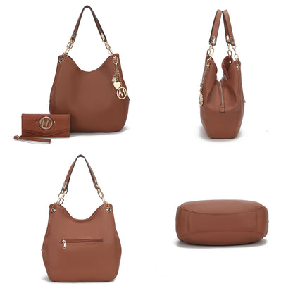MKF Collection Ashley Women's Hobo Shoulder Bag with Matching Wallet, Vegan Leather Tote Purse, 2-Piece Handbag Set - Taupe