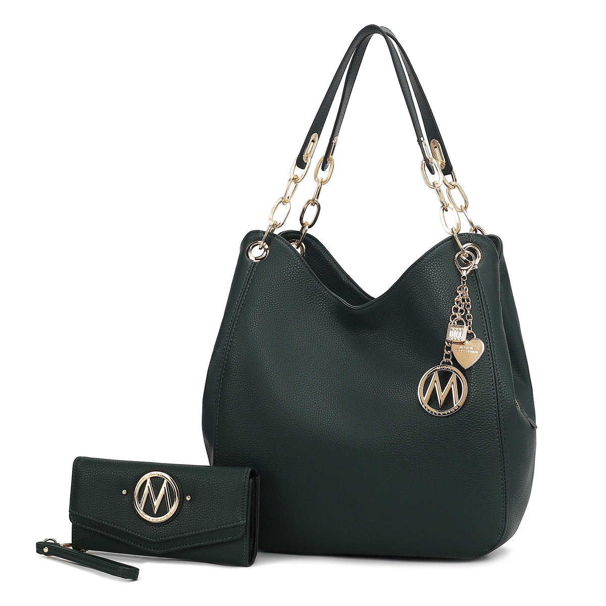 MKF Collection Ashley Women's Hobo Shoulder Bag with Matching Wallet, Vegan Leather Tote Purse, 2-Piece Handbag Set - Green