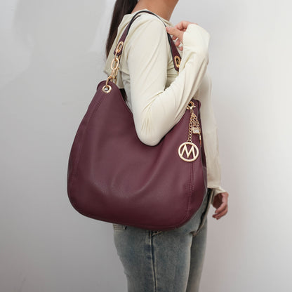 MKF Collection Ashley Women's Hobo Shoulder Bag with Matching Wallet, Vegan Leather Tote Purse, 2-Piece Handbag Set - Chocola