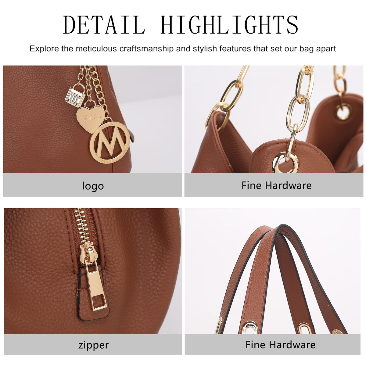 MKF Collection Ashley Women's Hobo Shoulder Bag with Matching Wallet, Vegan Leather Tote Purse, 2-Piece Handbag Set - Chocola