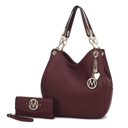 MKF Collection Ashley Women's Hobo Shoulder Bag with Matching Wallet, Vegan Leather Tote Purse, 2-Piece Handbag Set - Chocola
