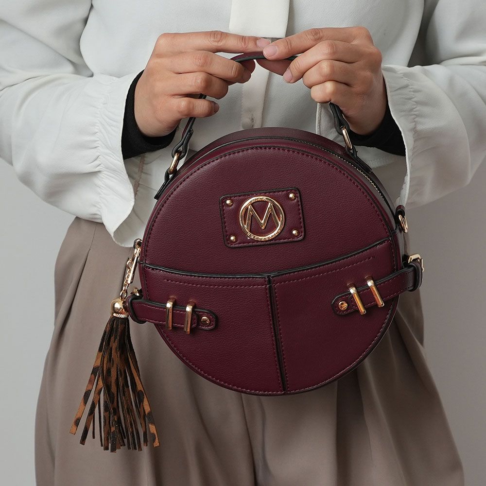 MKF Collection Gayle Crossbody Round Handbag Purse - Cognac Brown