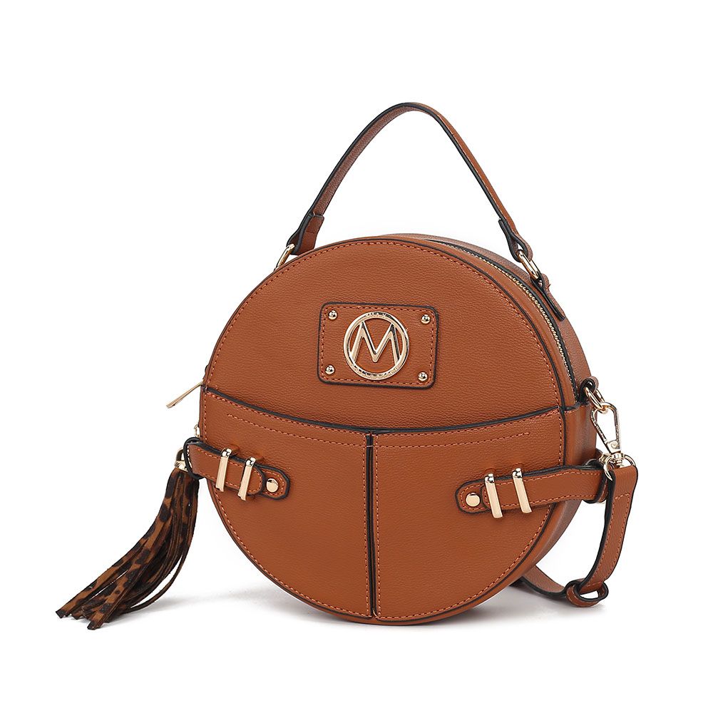 MKF Collection Gayle Crossbody Round Handbag Purse - Cognac Brown