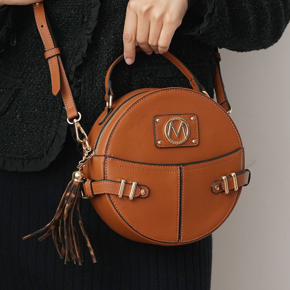 MKF Collection Gayle Crossbody Round Handbag Purse - Cognac Brown