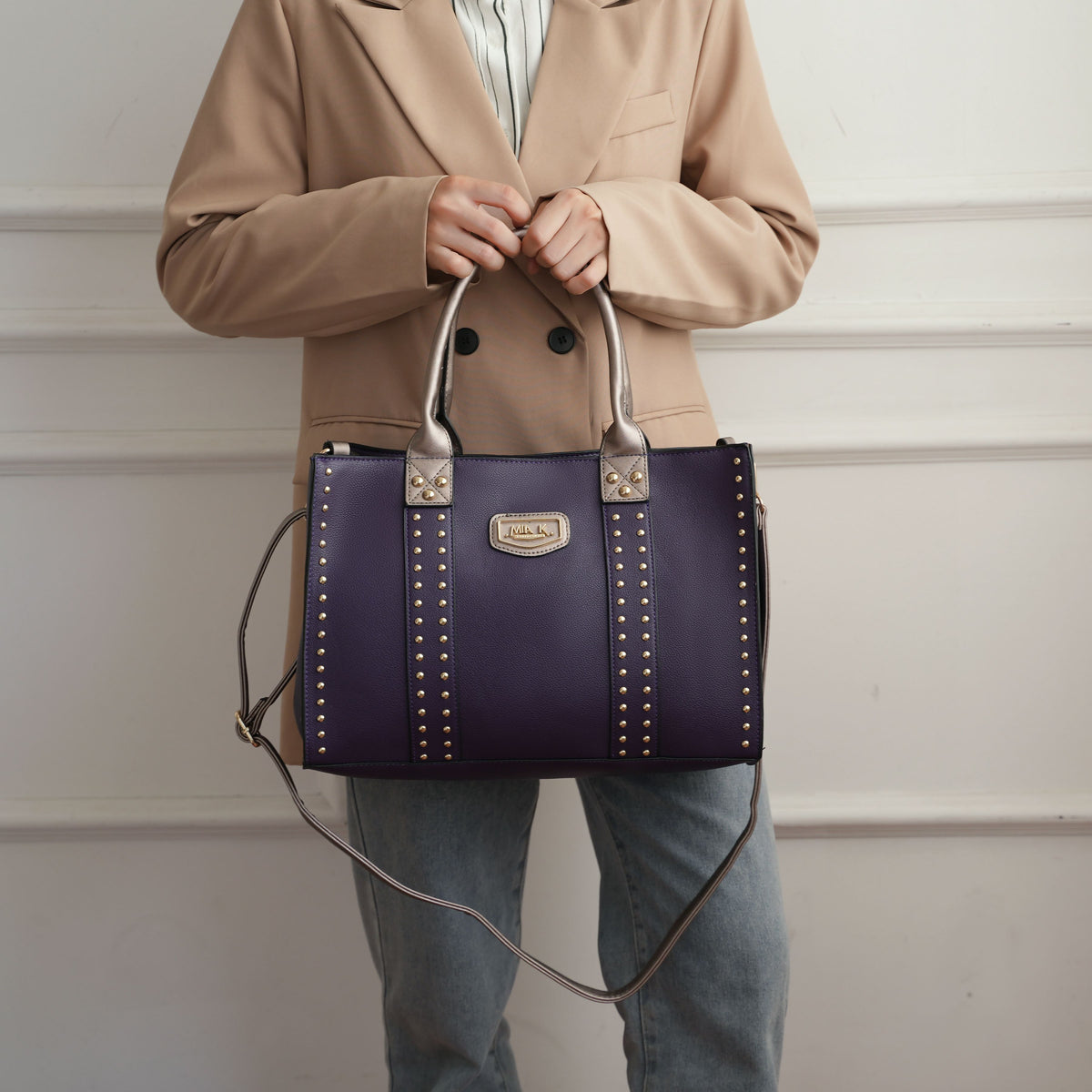 MKF Collection Davina Tote Handbag with wallet Vegan Leather Crossover Womens Purse - Purple