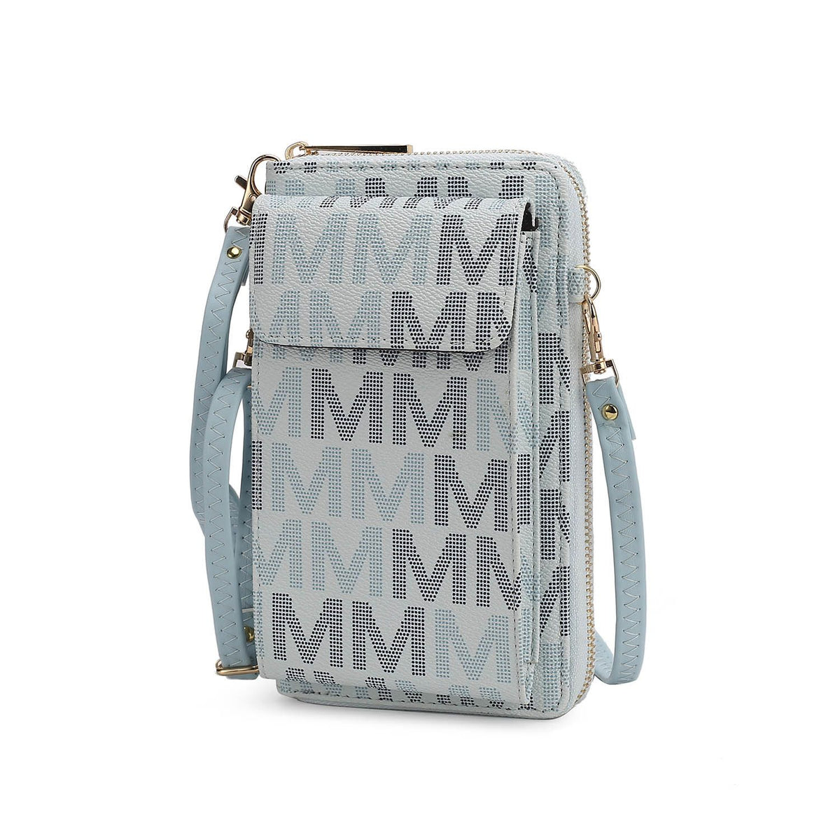 MKF Collection Cossetta Cell Phone Crossbody Wristlet Handbag Vegan Leather Versatile Multi-Use Phone Holder - Light Blue