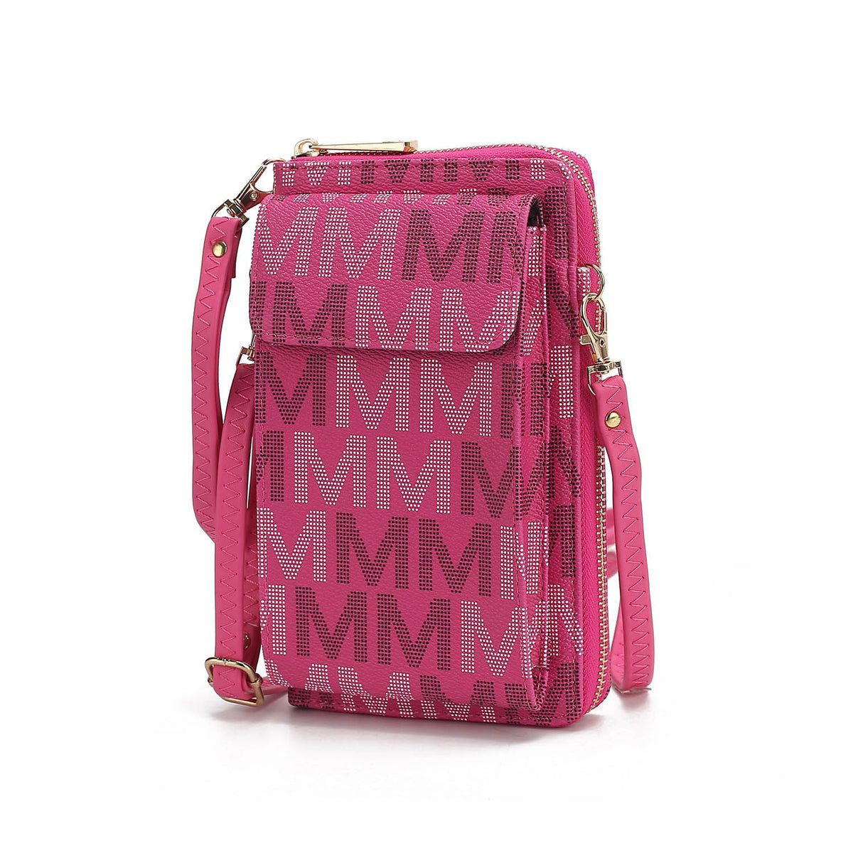 MKF Collection Cossetta Cell Phone Crossbody Wristlet Handbag Vegan Leather Versatile Multi-Use Phone Holder - Fuchsia