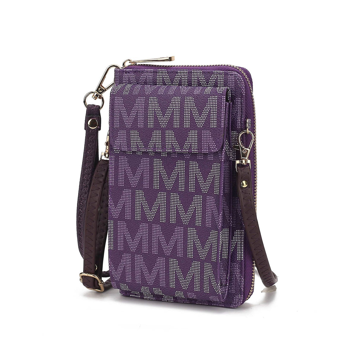 MKF Collection Cossetta Cell Phone Crossbody Wristlet Handbag Vegan Leather Versatile Multi-Use Phone Holder - Purple