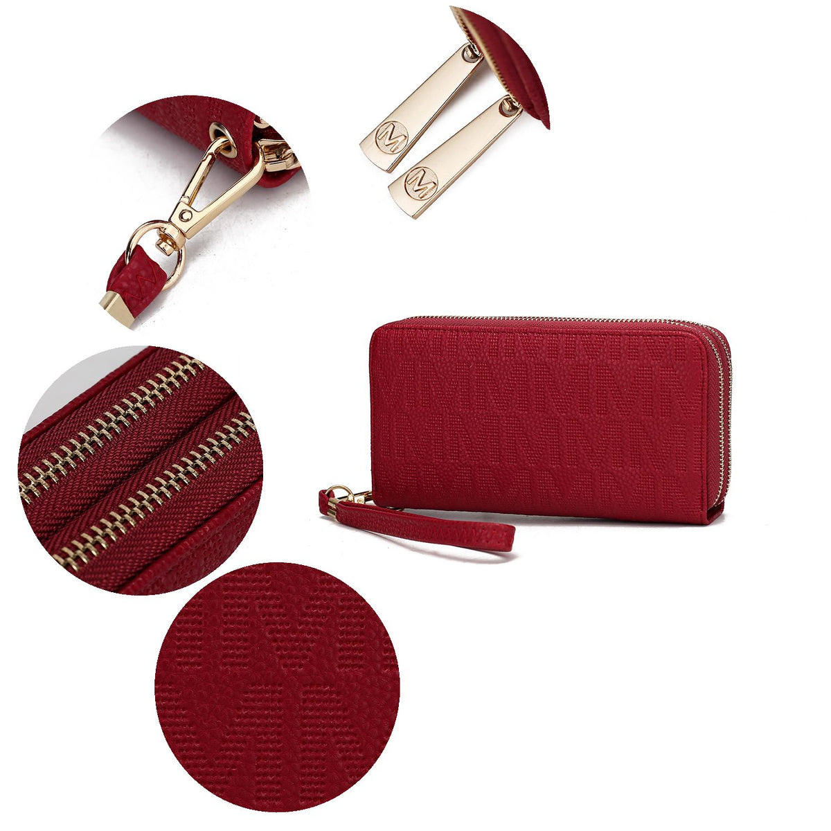 MKF Collection Lisbette Women's Embossed M Signature Zip-Around Wallet with Wristlet Strap, Faux Leather Card Organizer - Cam