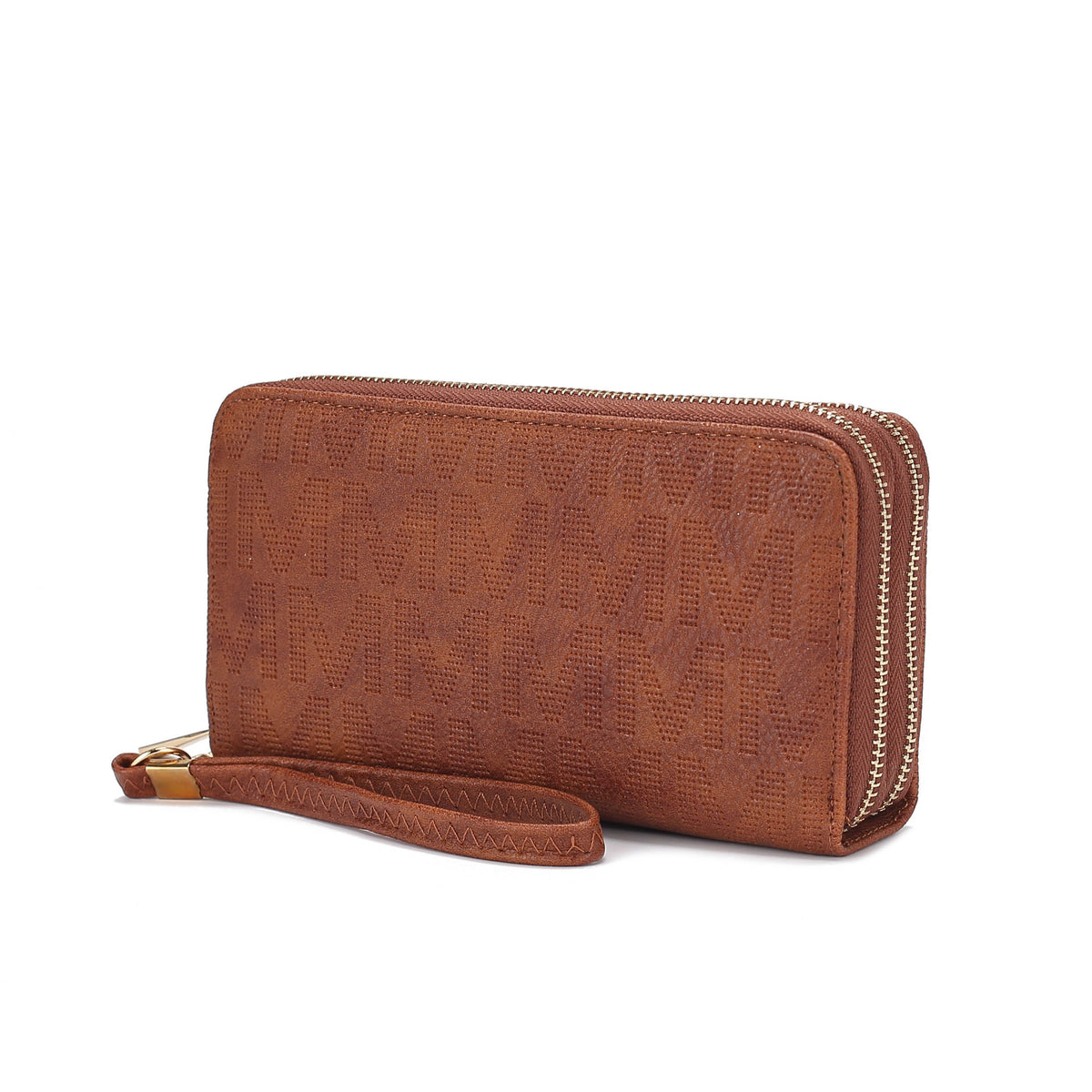 MKF Collection Lisbette Women's Embossed M Signature Zip-Around Wallet with Wristlet Strap, Faux Leather Card Organizer - Cam